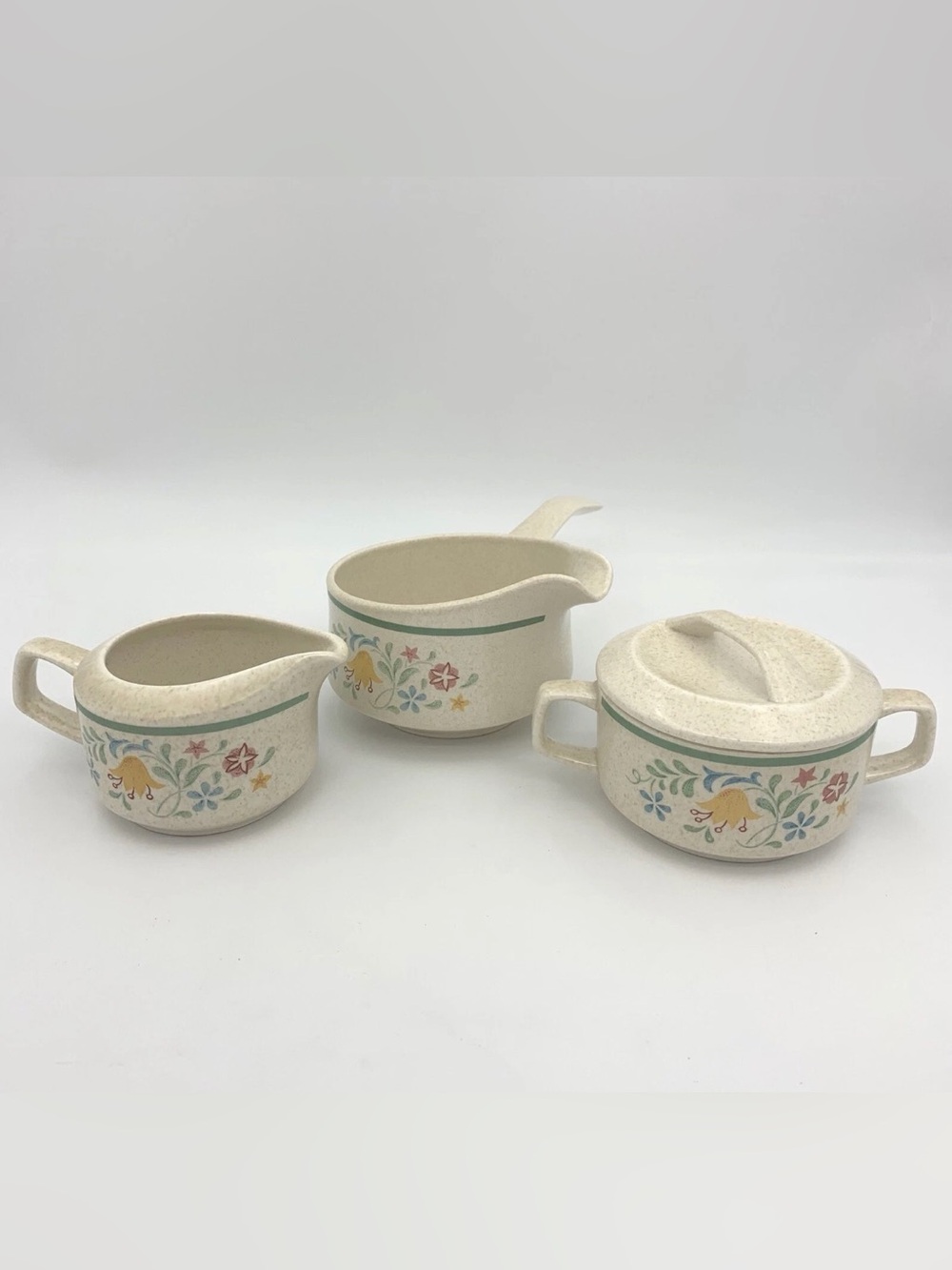 Temper Ware Lenox Stoneware Quakertown Gravy Boat + Creamer Pot + Sugar Bowl USA